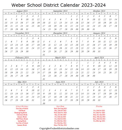 Weber State Calendar Settings