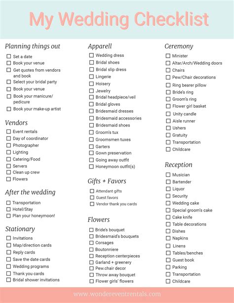 Wedding Planning Checklist and Timeline