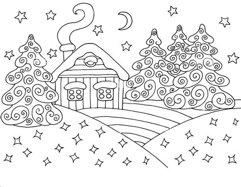 Winter Landscape Coloring Page