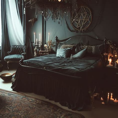 A witchy-inspired living room with deep blues and purples