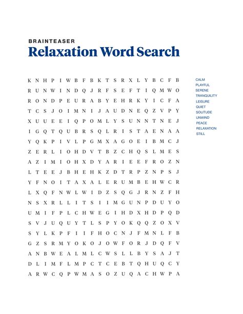 Word Find Printables for Relaxation