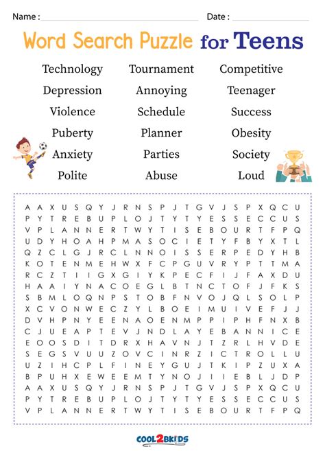 Word search activities for teens