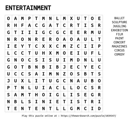 Word Search Printable for Entertainment