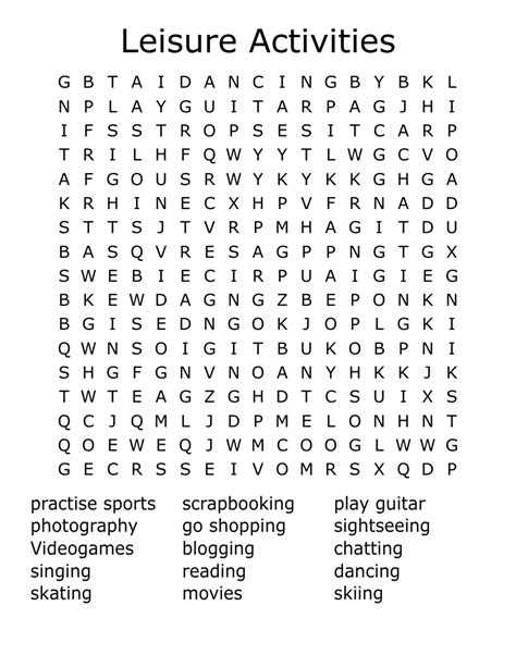 Word Search Printable for Leisure