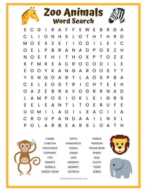 Word Search Printables for Animals