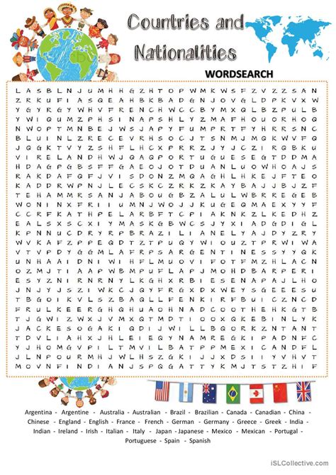 Word Search Printables for Countries