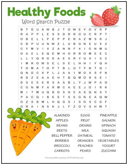 Word Search Printables for Food