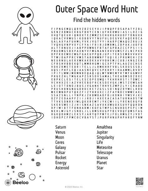 Word Search Printables for Space