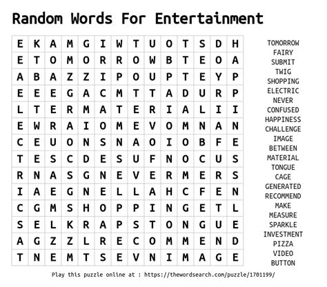 Word Search Puzzle for Entertainment