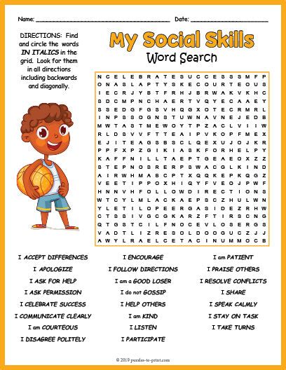 Word Search Puzzle for Social Activities