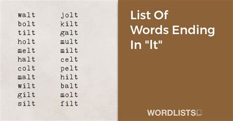 words ending in lt vocabulary gallery