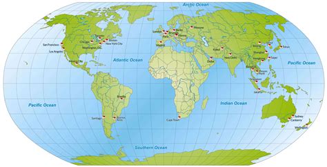 World map with cities