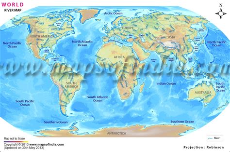 World map with rivers