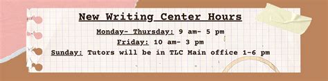 Writing Center Hours