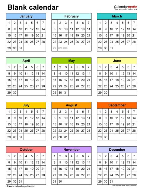 Year Round Calendar Template