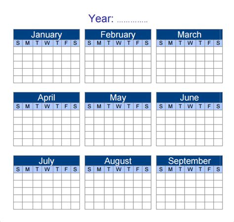 Yearly Calendar Templates Free