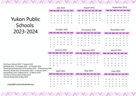 Yukon Schools Calendar Overview