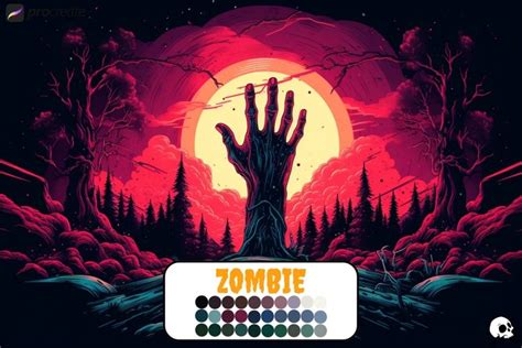 A zombie-themed color palette featuring shades of blue and purple